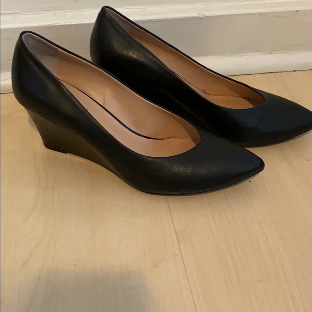 Franco Sarto black leather wedges.